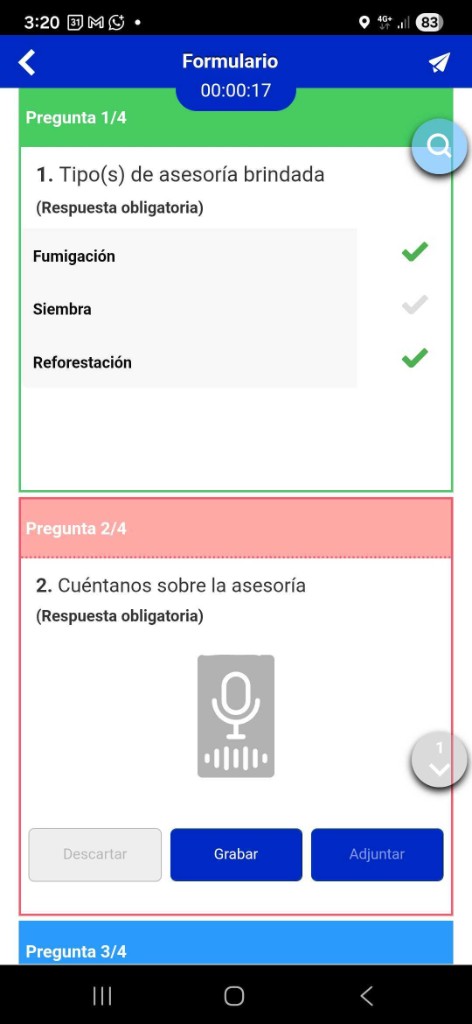 Formulario en la app móvil R-SALES