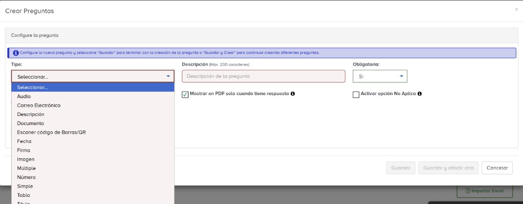 Tipos de preguntas disponibles en R-SALES Formularios